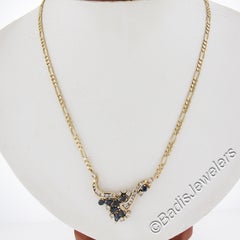14k Yellow Gold 2ctw Sapphire & Diamond Floral Center Pendant on Figaro Necklace