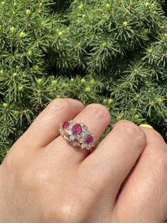 Bague en or jaune 14k 2ctw Vivid Diamonds & Rubis Cluster 11,8mm