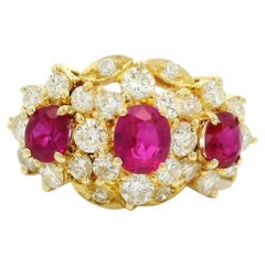 Bague en or jaune 14k 2ctw Vivid Diamonds & Rubis Cluster 11,8mm
