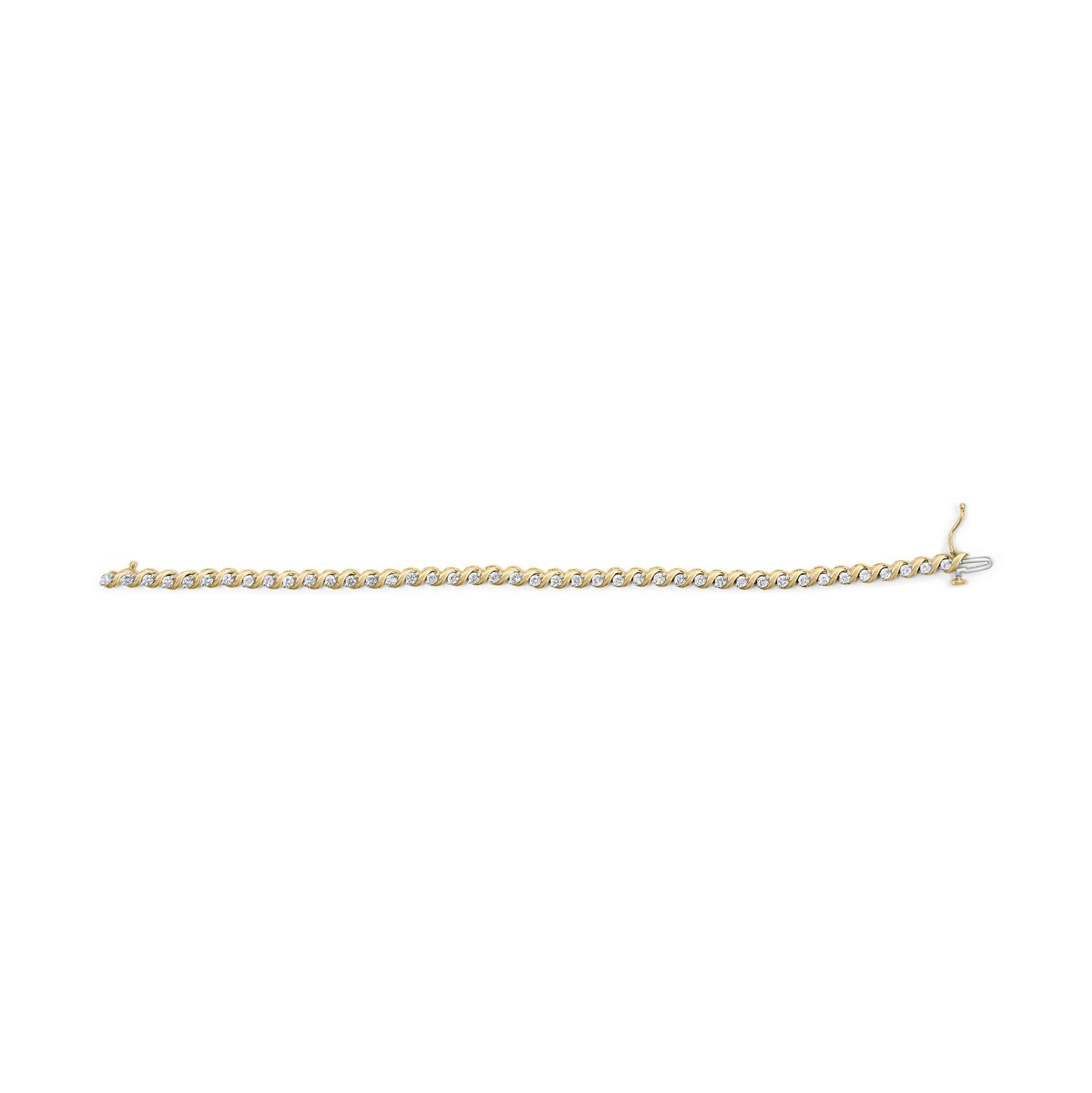 Taille ronde Bracelet à maillons en or jaune 14K 3 1/8 Cttw Diamond Swirl en vente