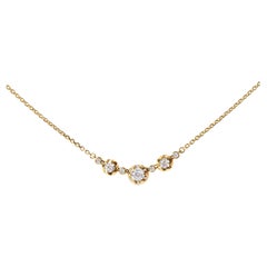 14K Yellow Gold 3/4 Carat 3 Stone Round Diamond Statement Necklace