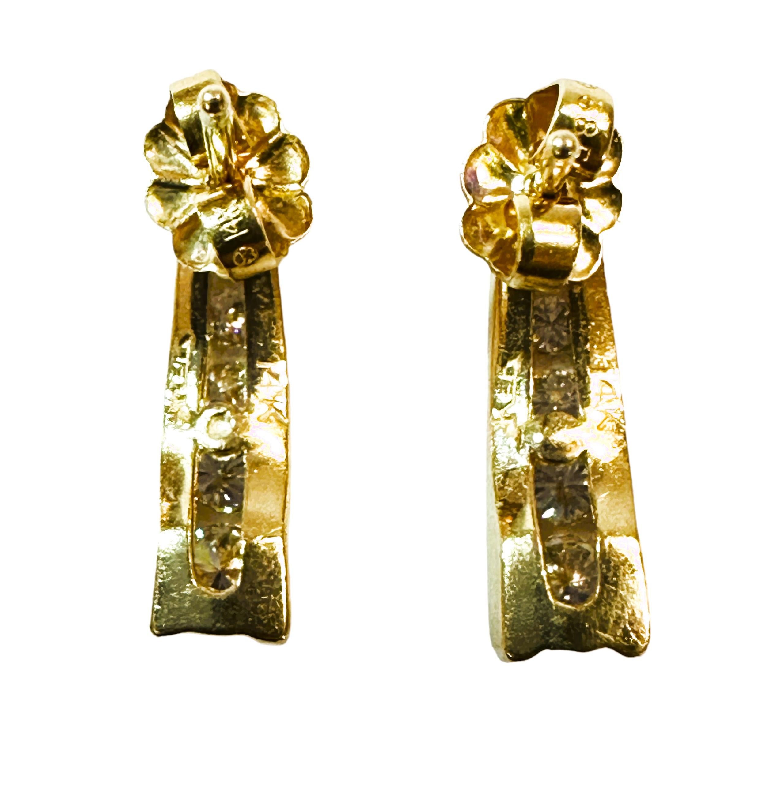 Brilliant Cut 14k Yellow Gold 3/4 Carat Channel Set Diamond Post Earrings with Appraisal