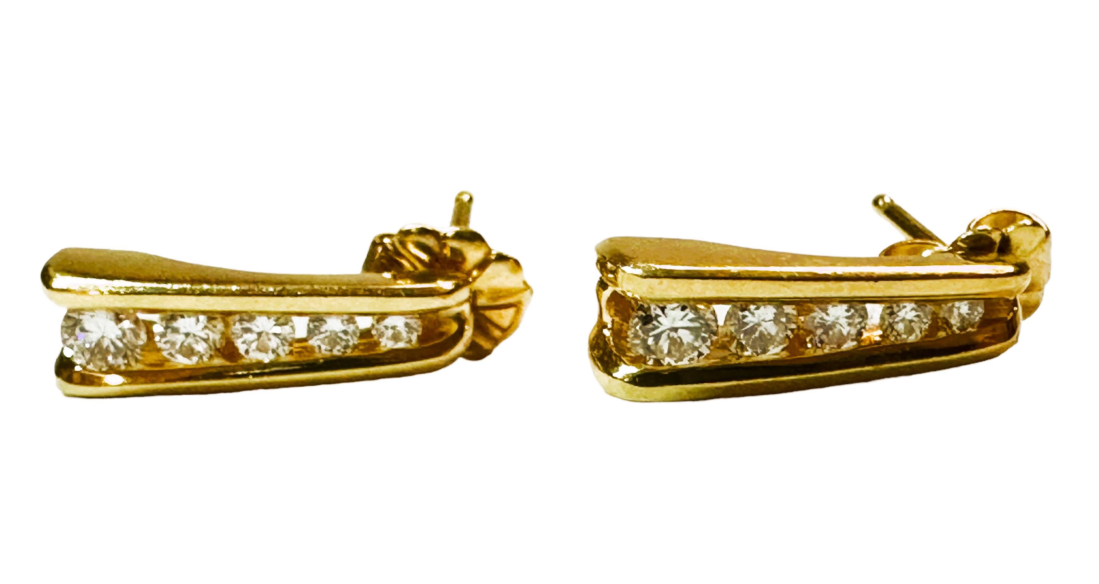 14k Yellow Gold 3/4 Carat Channel Set Diamond Post Earrings with Appraisal In Excellent Condition In Eagan, MN