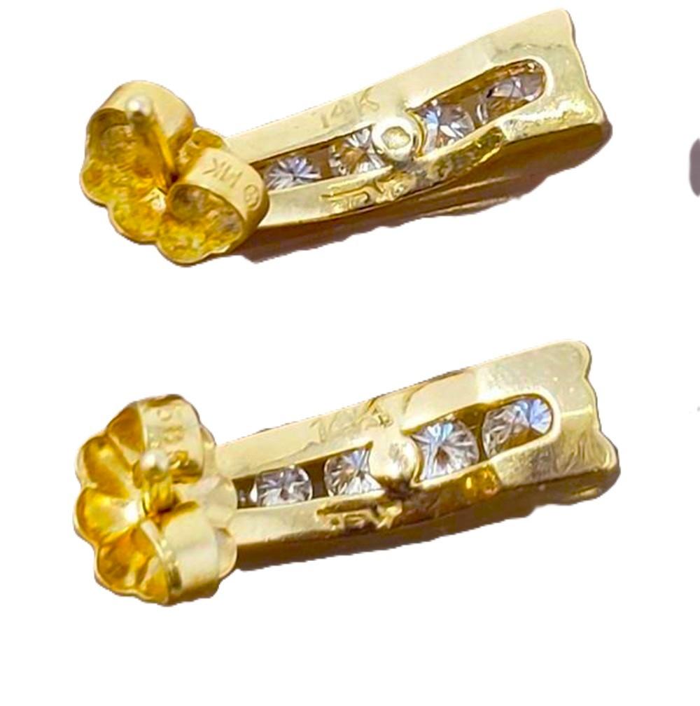 Women's 14k Yellow Gold 3/4 Carat Channel Set Diamond Post Earrings with Appraisal