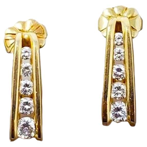 Natural Diamond Hoop Earrings – 14K Yellow Gold – 0.40 Ct Channel Set – I1 G