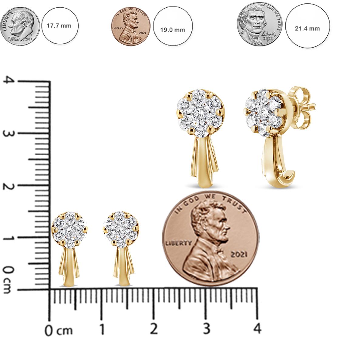 Clous d'oreilles pendants et pendants en or jaune 14 carats avec grappe de diamants à fleurs de 3/4 carat Unisexe en vente