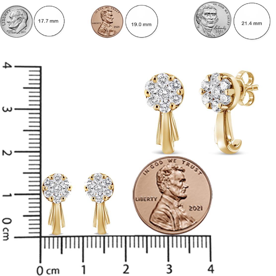 Clous d'oreilles en or jaune 14 carats avec grappe de fleurs en diamants de 3/4 carat et pendants Unisexe en vente
