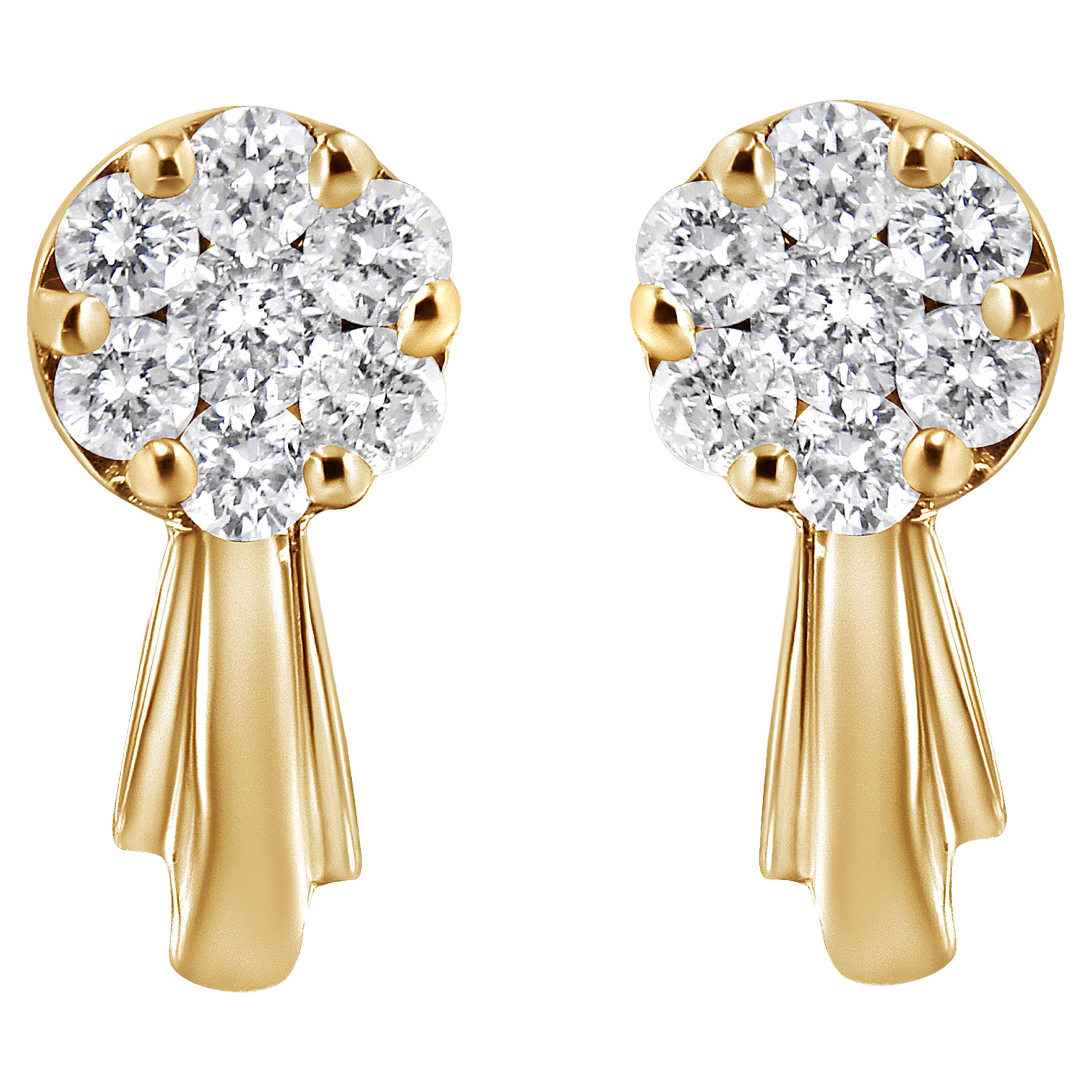 14K Gelbgold 3/4 Karat Diamant Floral Cluster Tropfen- und Ohrstecker