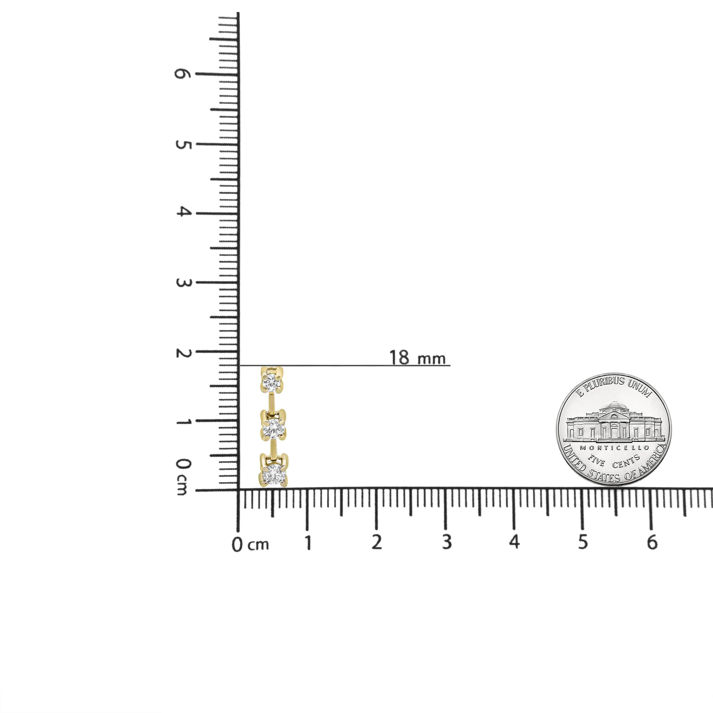 14K Gelbgold 3/4 Karat runder Diamant Drei-Stein-Tropfen-Anhänger Halskette im Zustand „Neu“ in New York, NY