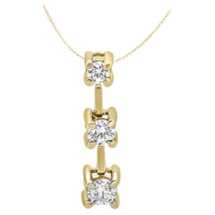 14K Yellow Gold 3/4 Carat Round Diamond Three-Stone Drop Pendant Necklace