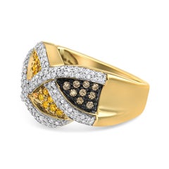 14K Yellow Gold 3/4 Ct Champagne, Yellow & White Diamond Woven Pattern Band Ring