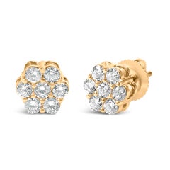 14K Yellow Gold 3/4 Cttw 7 Stone Floral Cluster Diamond Stud Earrings