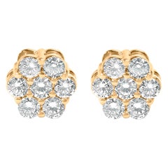 14K Yellow Gold 3/4 Cttw 7 Stone Floral Cluster Diamond Stud Earrings