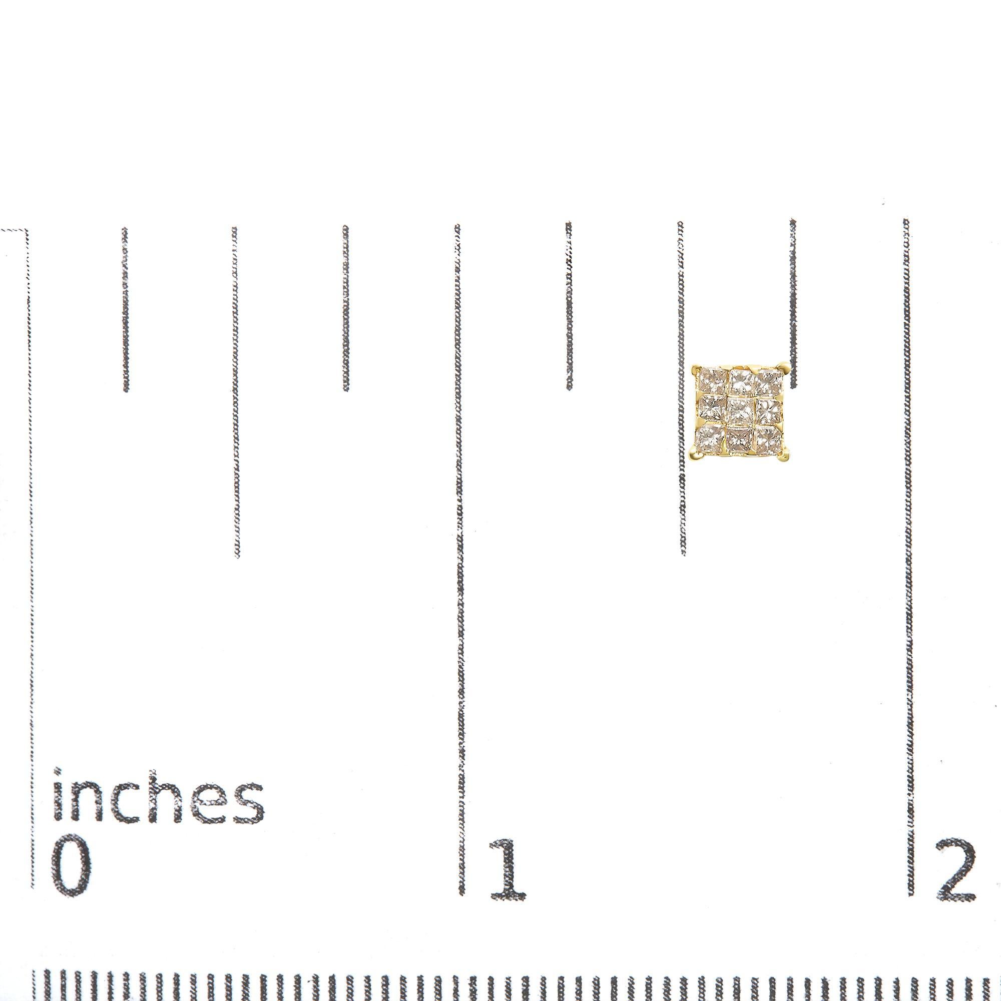14K Yellow Gold 3/4 Cttw Princess-Cut Diamond 9 Stone Square Stud Earrings im Zustand „Neu“ im Angebot in New York, NY