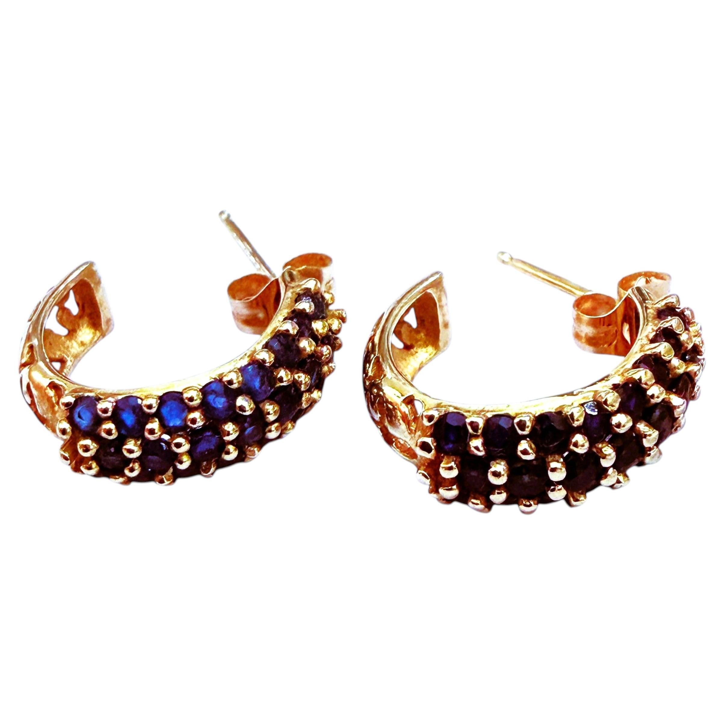 14K Yellow Gold 3/4 Hoop .25 Carat Sapphire Earrings - Stamped
