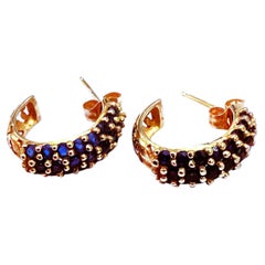 14K Yellow Gold 3/4 Hoop .25 Carat Sapphire Earrings - Stamped