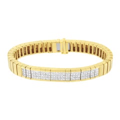14k Yellow Gold 3 5/8cttw Invisible Set Princess-Cut Diamond ID Tennis Bracelet
