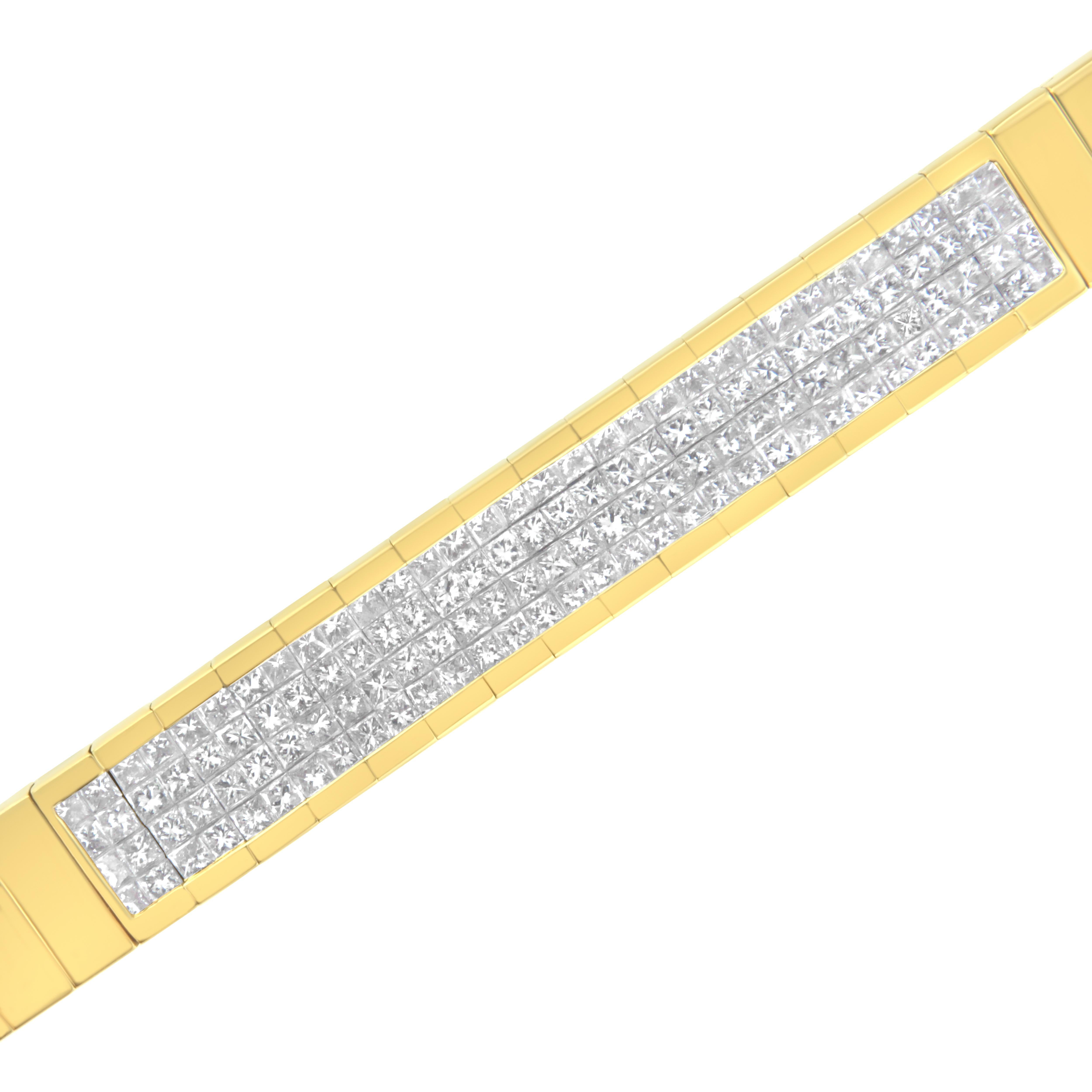 Princess Cut 14k Yellow Gold 3 5/8cttw Invisible Set Princess-Cut Diamond ID Tennis Bracelet For Sale
