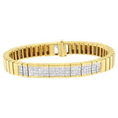 14k Yellow Gold 3 5/8cttw Invisible Set Princess-Cut Diamond ID Tennis Bracelet