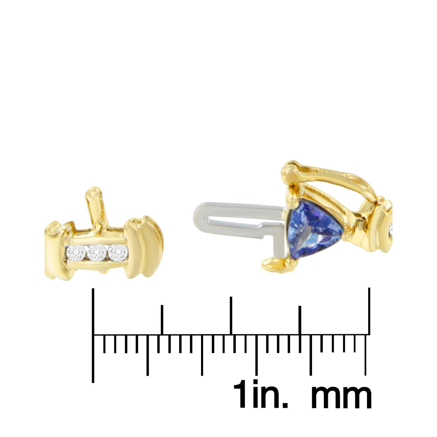 Brilliant Cut 14k Yellow Gold 3/5 Cttw Round-Cut Diamond and Blue Triangle Tanzanite Bracelet