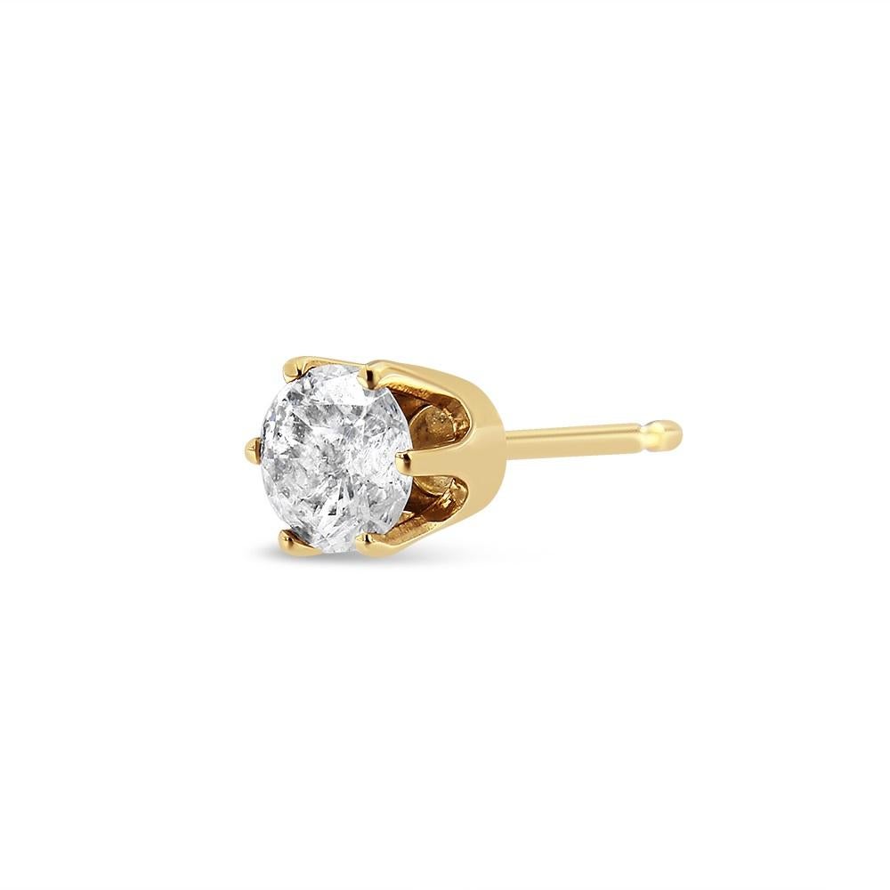 Indulge in the sheer beauty of our 14K Yellow Gold Diamond Solitaire 6-Prong Stud Earring, a radiant masterpiece that celebrates the allure of natural diamonds. At its heart, this single solitaire stud earring boasts a magnificent 3/8 cttw natural