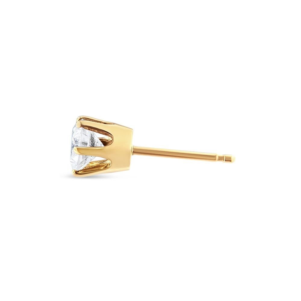 Modern 14K Yellow Gold 3/8 Carat Diamond Single Solitaire Stud Earrings For Sale
