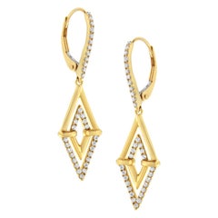 14K Yellow Gold 3/8 Cttw Double Triangle Drop and Dangle Diamond Earrings
