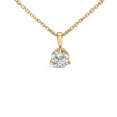 14K Yellow Gold 3/8 Cttw Prong Martini Round Diamond Solitaire Pendant Necklace
