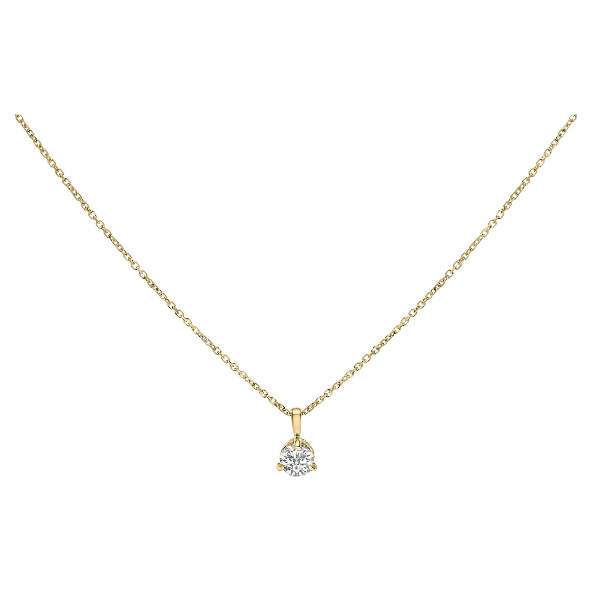 Collier pendentif solitaire Martini en or jaune 14 carats avec diamants ronds de 3/8 carats poids total