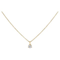 14K Yellow Gold 3/8 Cttw Prong Martini Round Diamond Solitaire Pendant Necklace