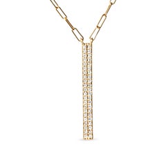 14K Yellow Gold 3/8ct Two-Strand and Bar Charm Paper Clip Link Pendant Necklace