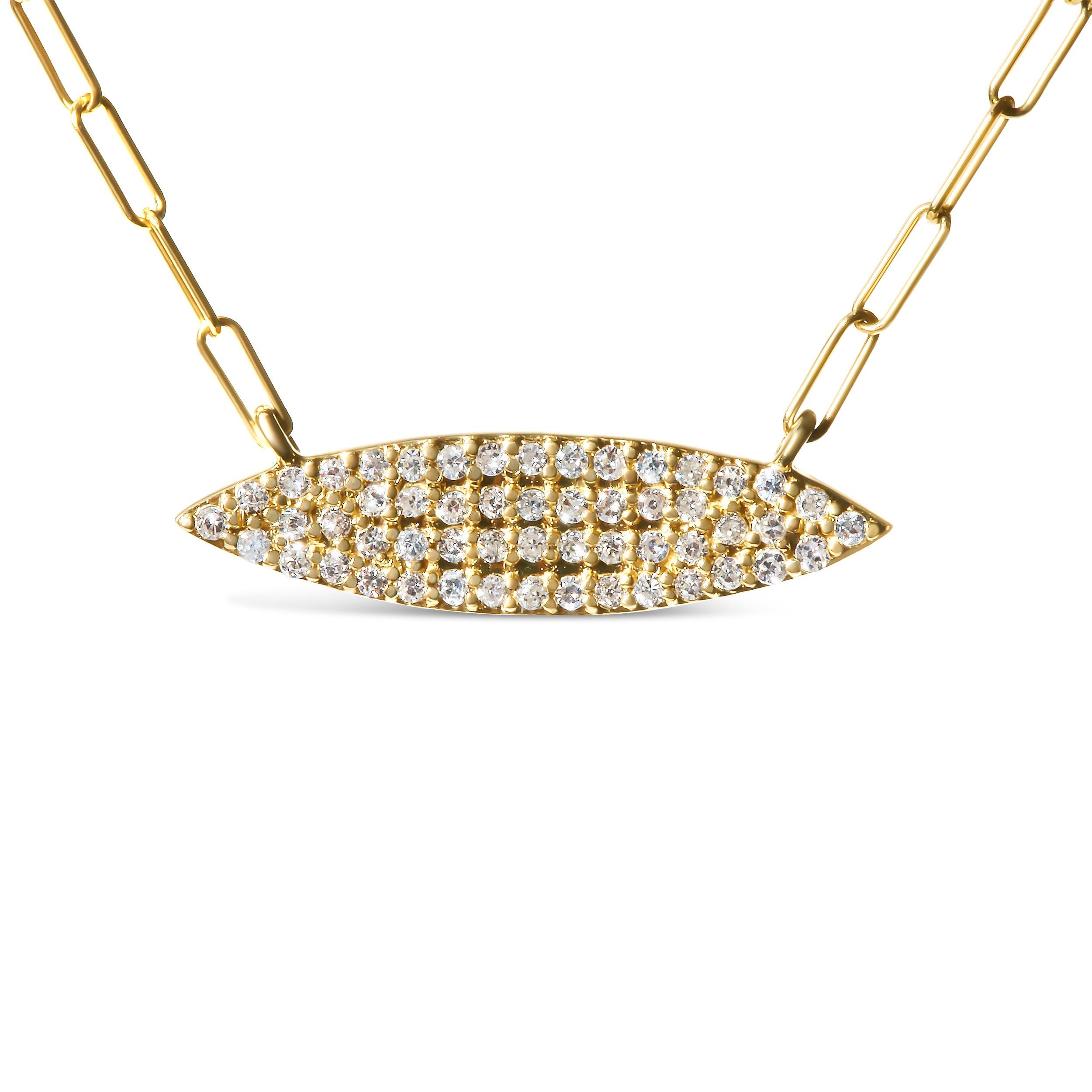 Moderne Collier en or jaune 14K à breloques en forme de trombones à deux brins et à barres, 3/8ct en vente