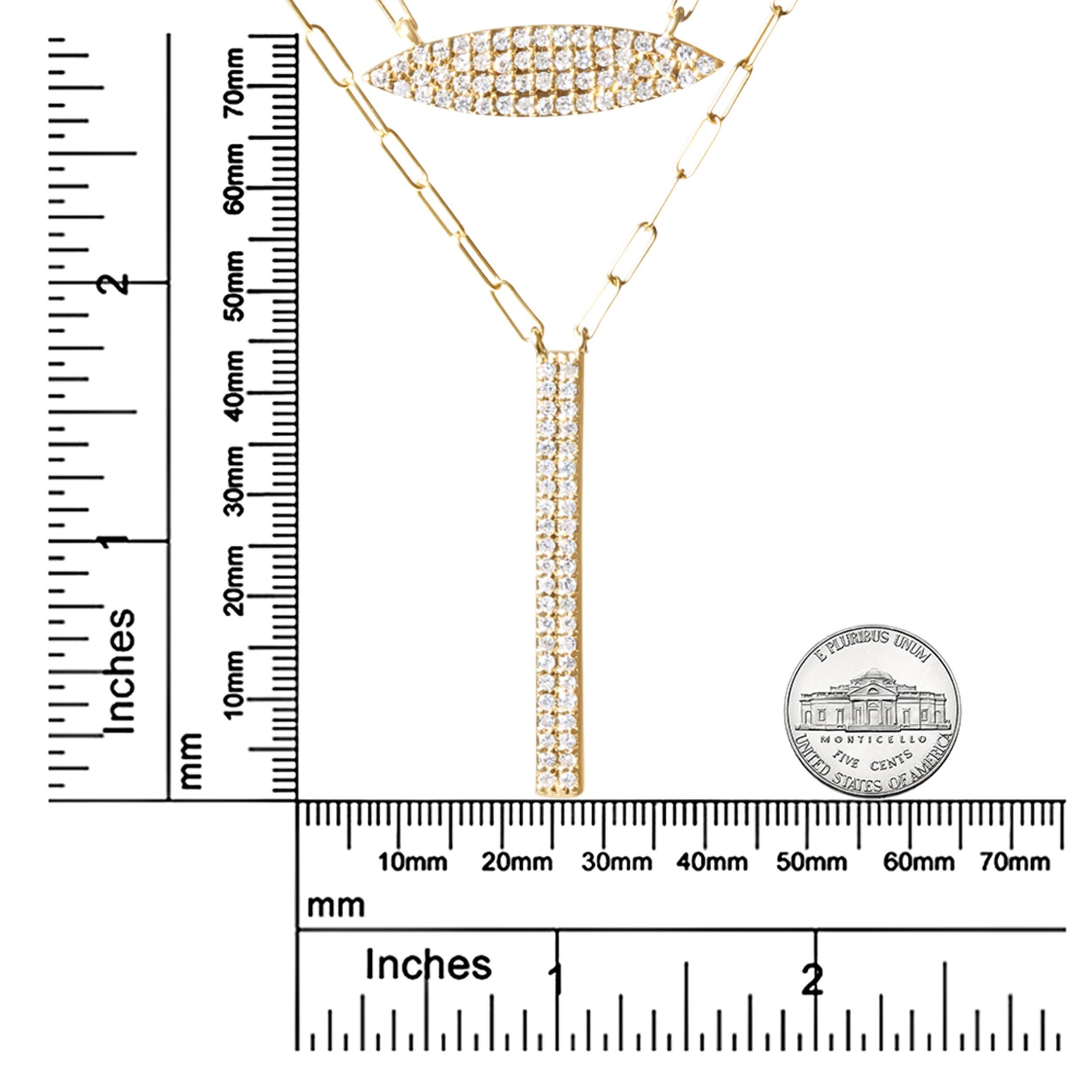 Taille ronde Collier en or jaune 14K à breloques en forme de trombones à deux brins et à barres, 3/8ct en vente