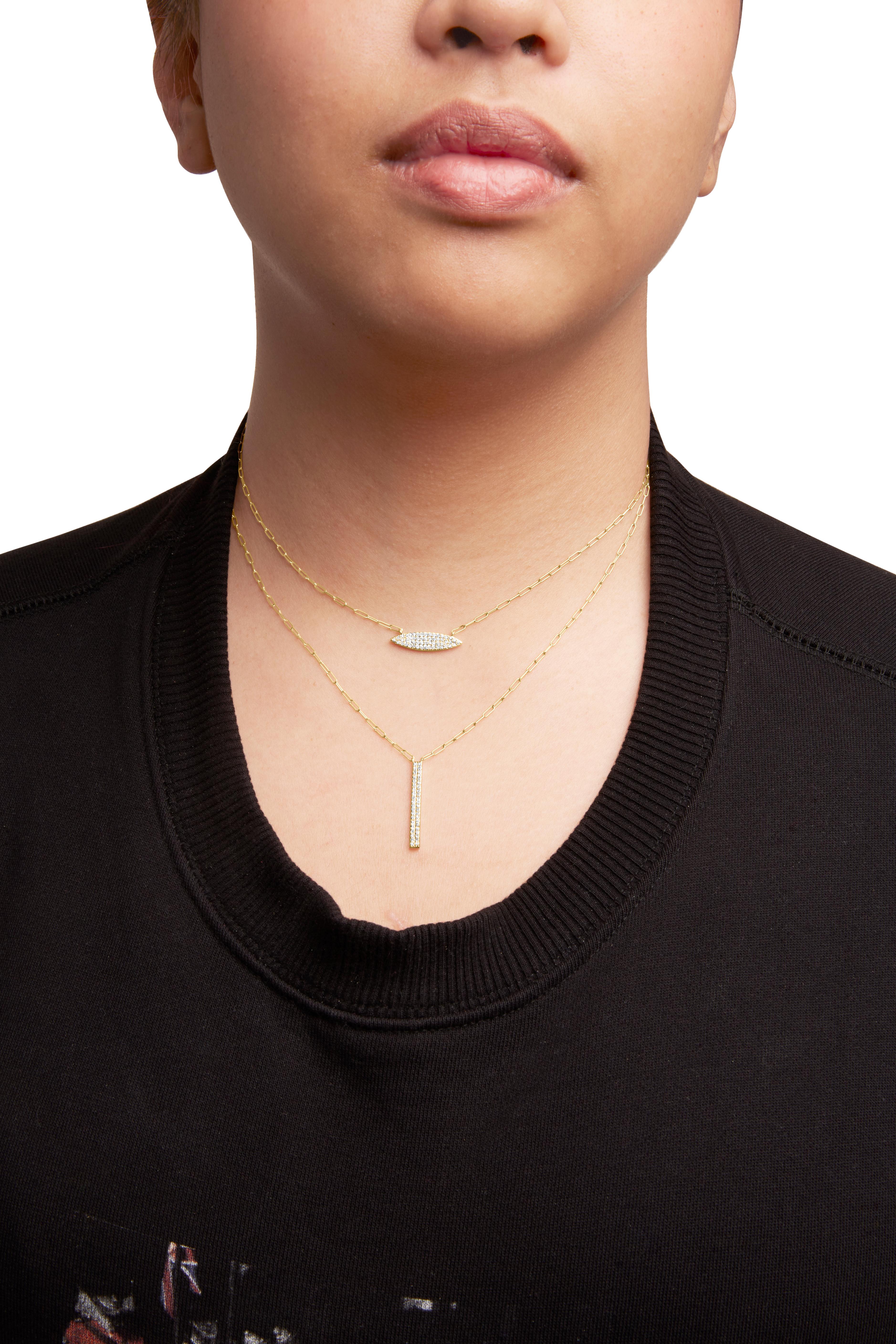 Collier en or jaune 14K à breloques en forme de trombones à deux brins et à barres, 3/8ct Neuf - En vente à New York, NY