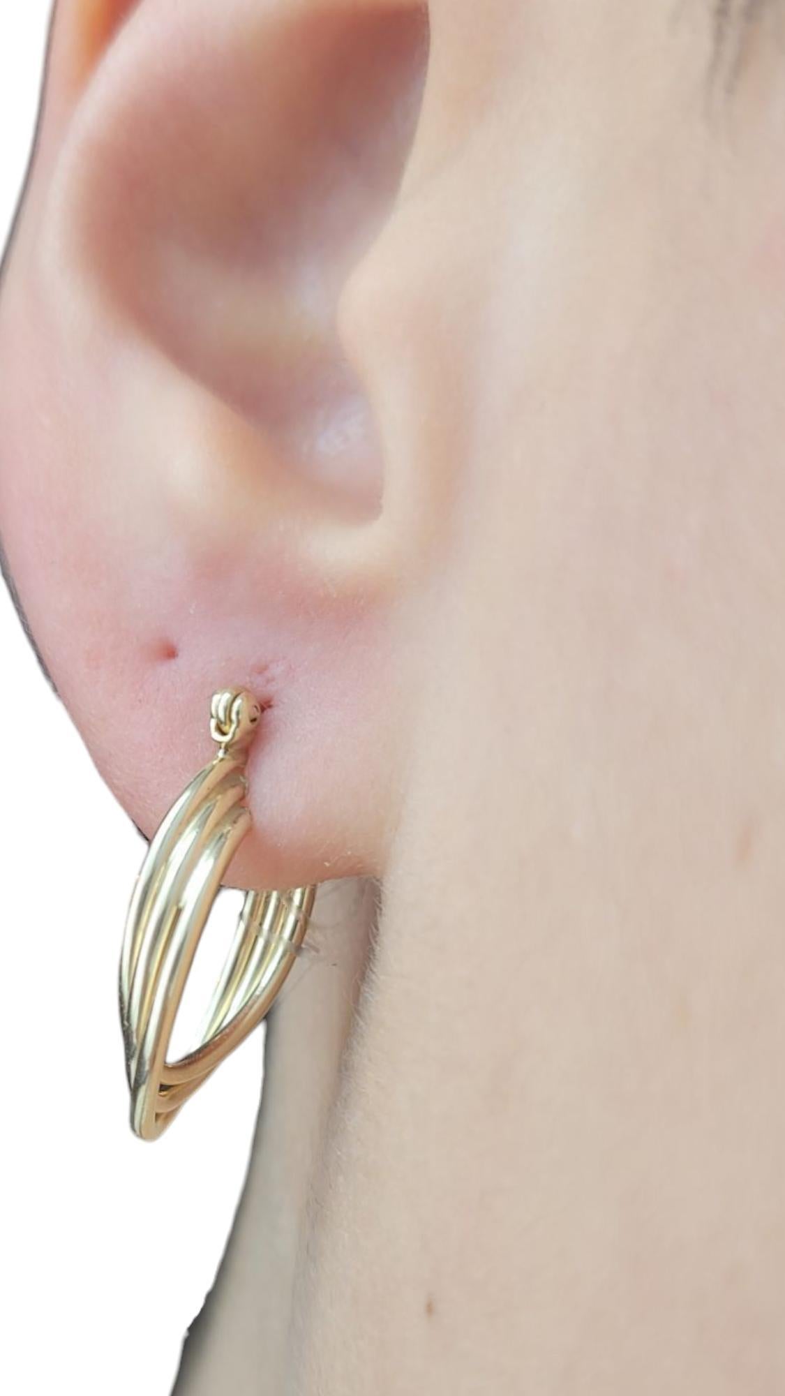 14K Yellow Gold 3 Band Intertwined Hoop Earrings #21083 For Sale 2