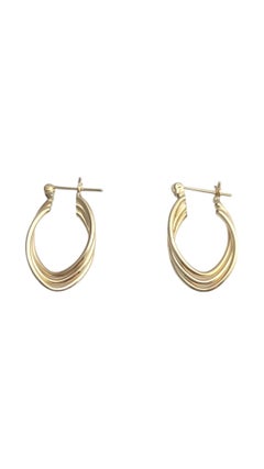 Vintage 14K Yellow Gold 3 Band Intertwined Hoop Earrings #21083