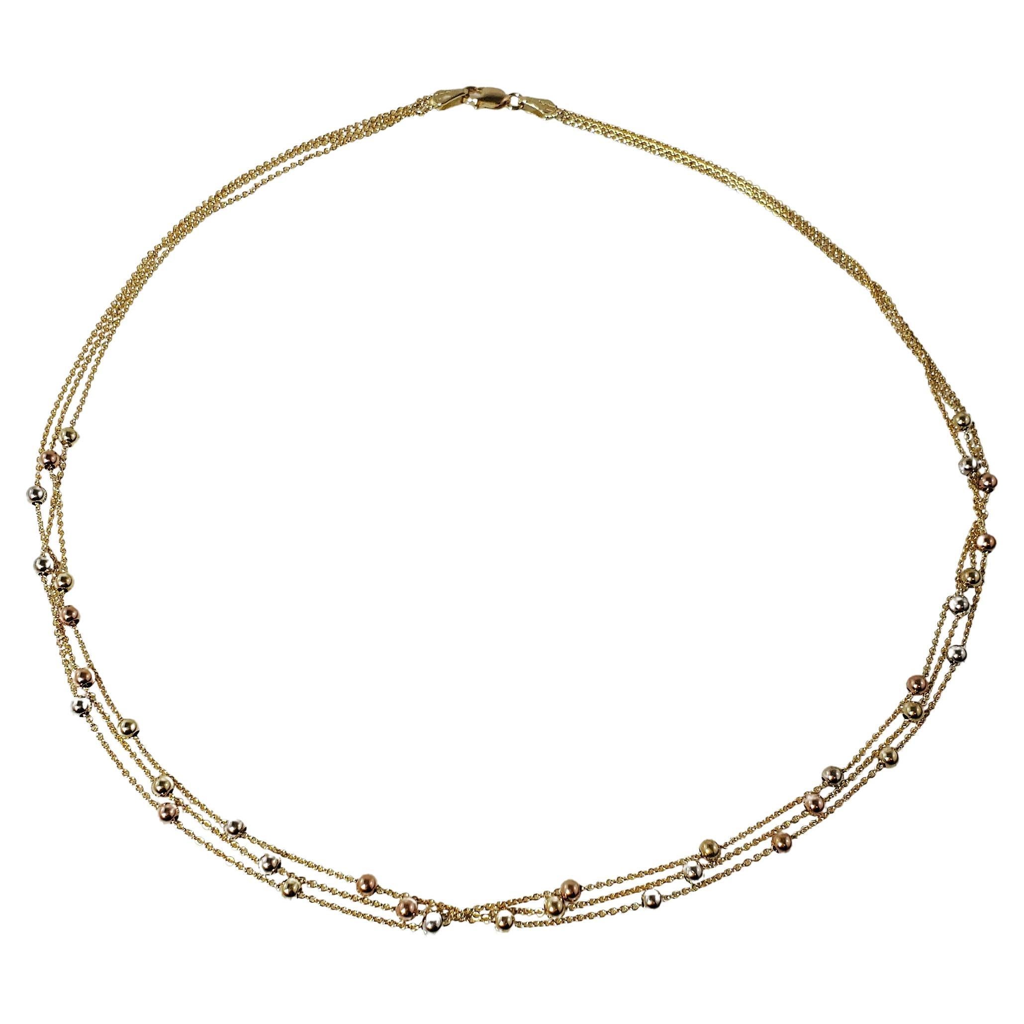 14K Yellow Gold 3 Chain Necklace with Beads For Sale