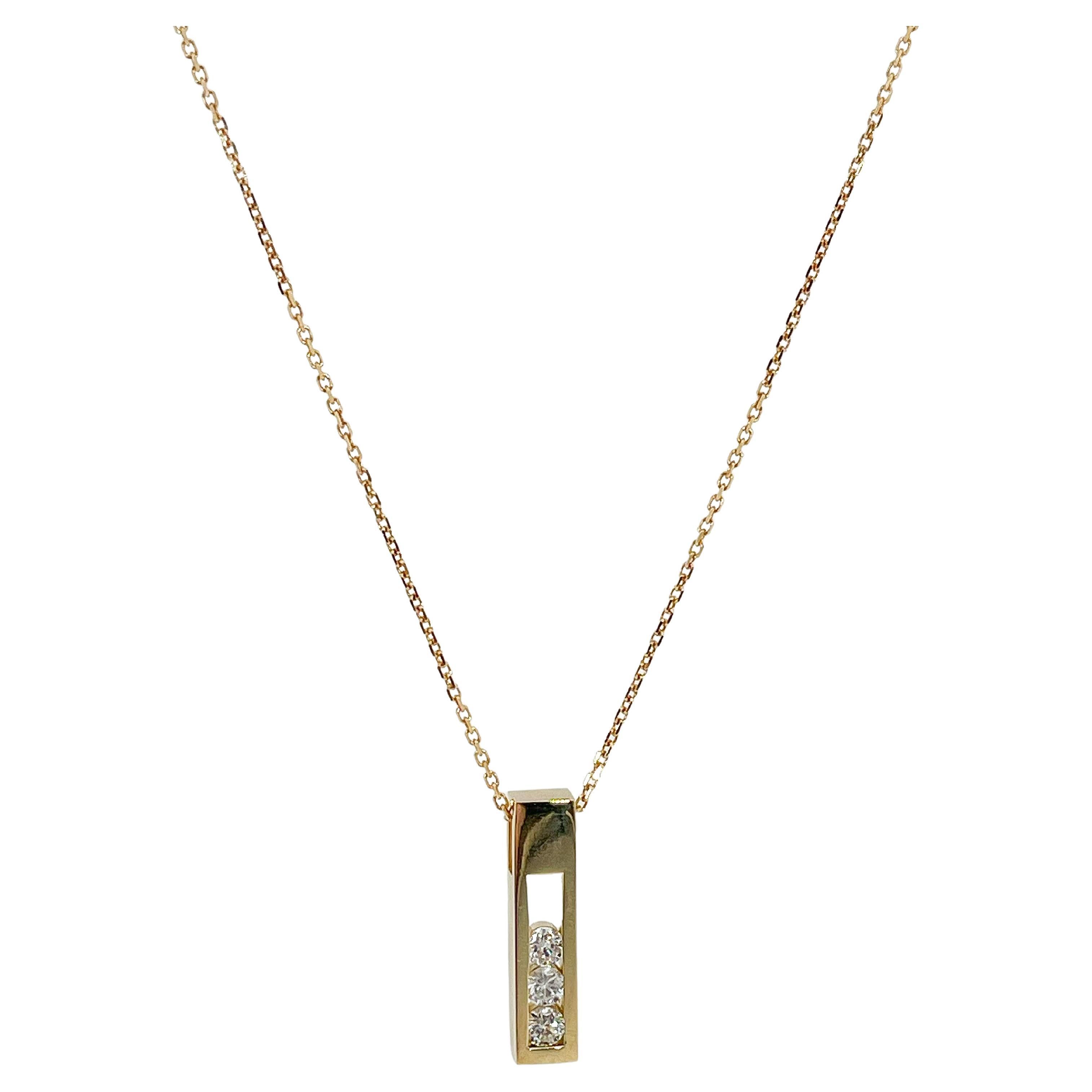 14K Yellow Gold 3 Diamond .50 CTW Drop Necklace For Sale