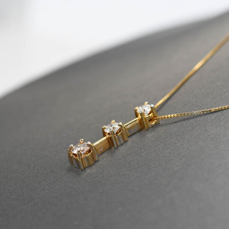 14k Yellow Gold 3Diamond Pendant Necklace .75TDW, 3g For Sale at 1stDibs