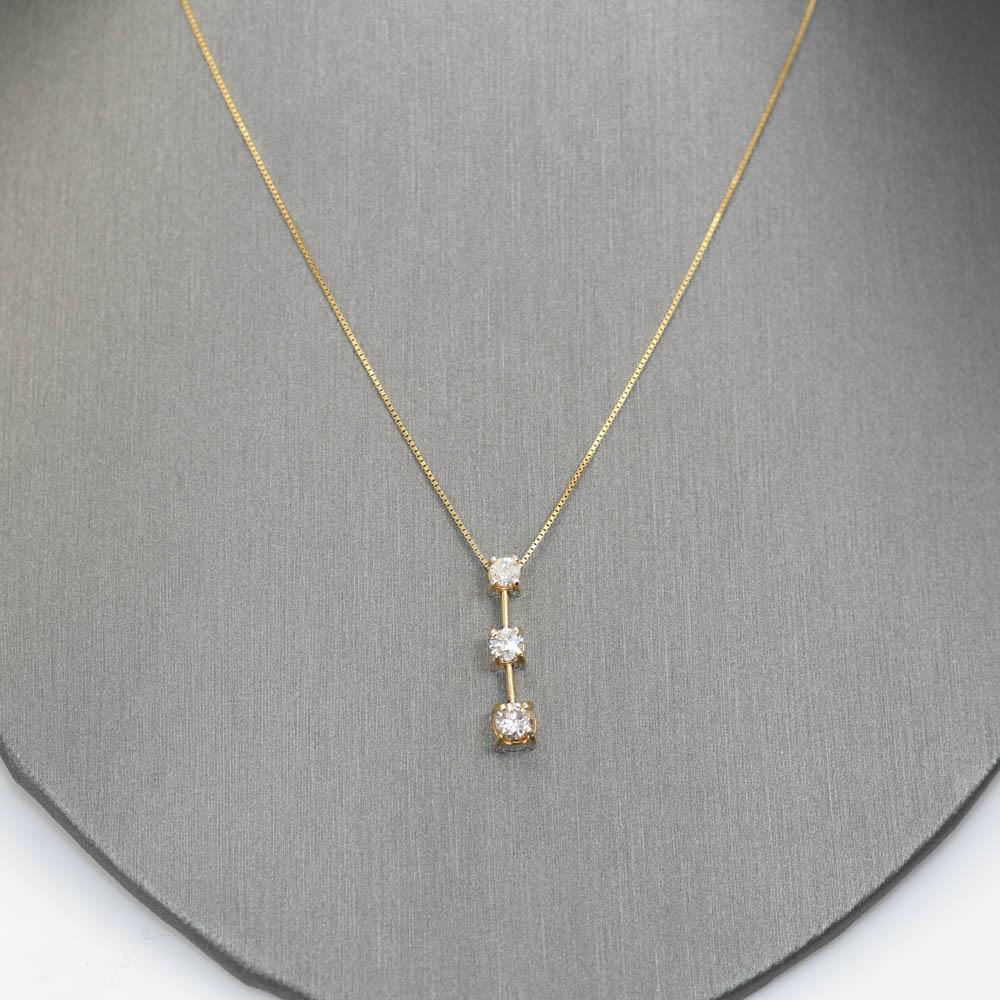 14-Karat-Gelbgold 3-Diamant-Anhänger-Halskette .75TDW, 3g 1
