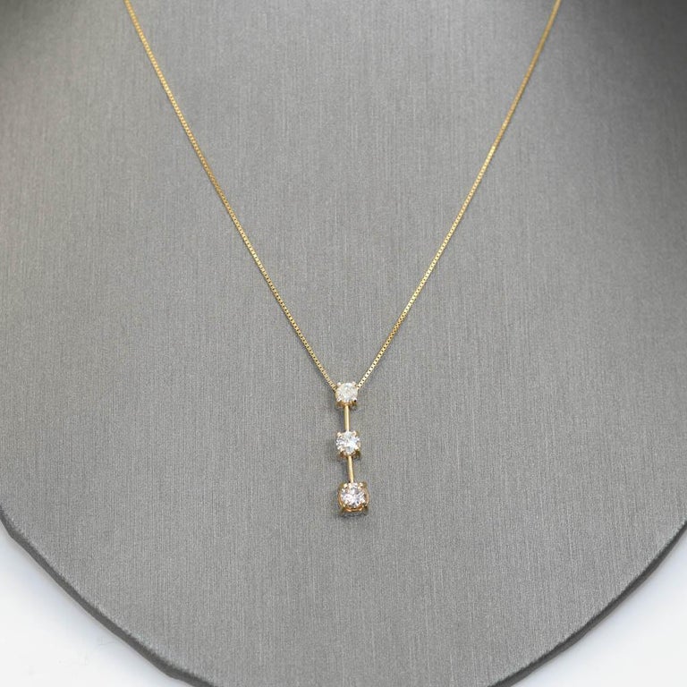 14k Yellow Gold 3Diamond Pendant Necklace .75TDW, 3g For Sale at 1stDibs