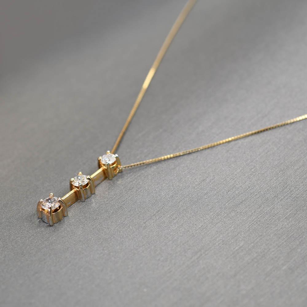 14-Karat-Gelbgold 3-Diamant-Anhänger-Halskette .75TDW, 3g 2