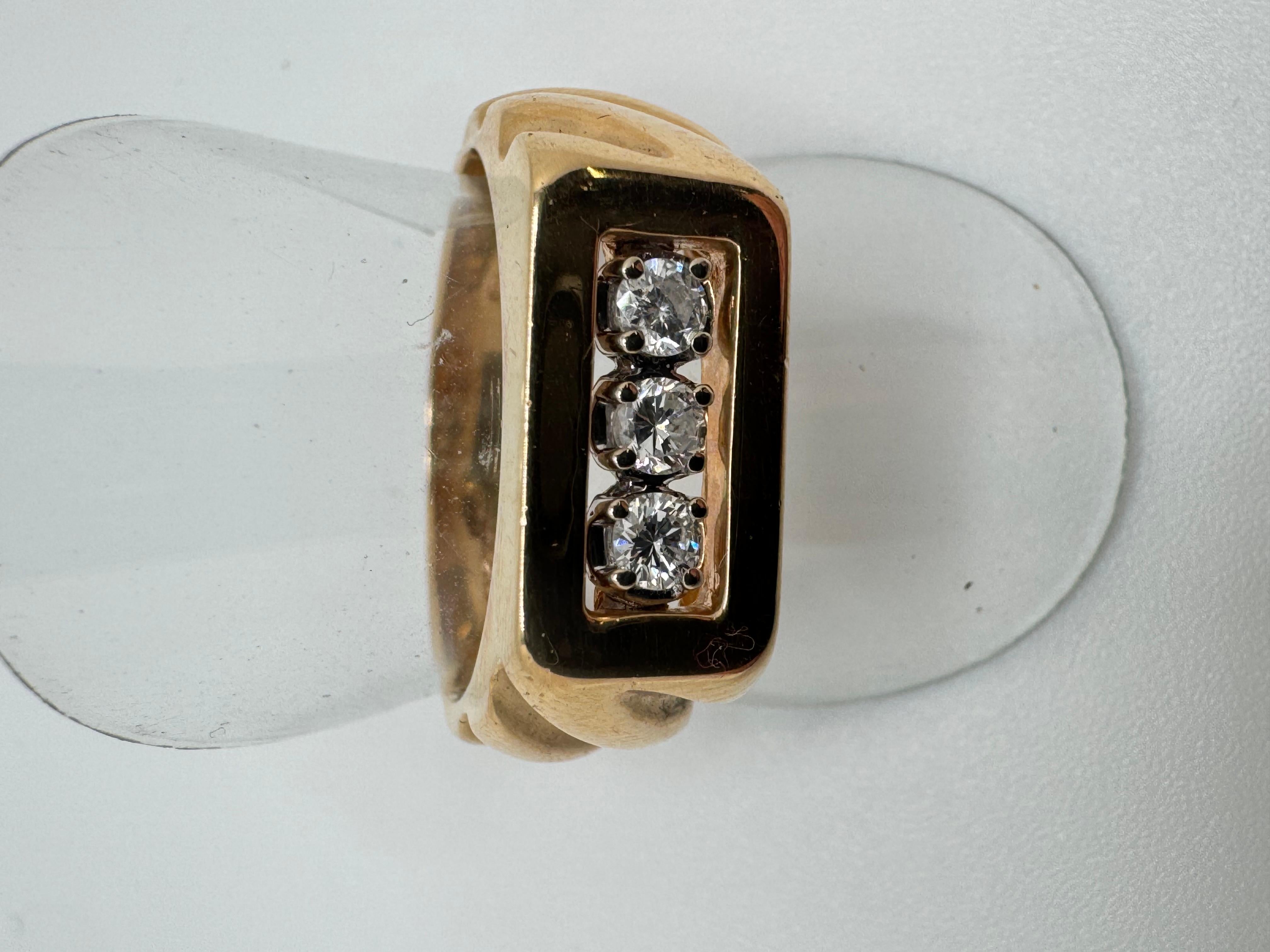 Anillo 3 Diamantes Oro Amarillo 14K en venta 4