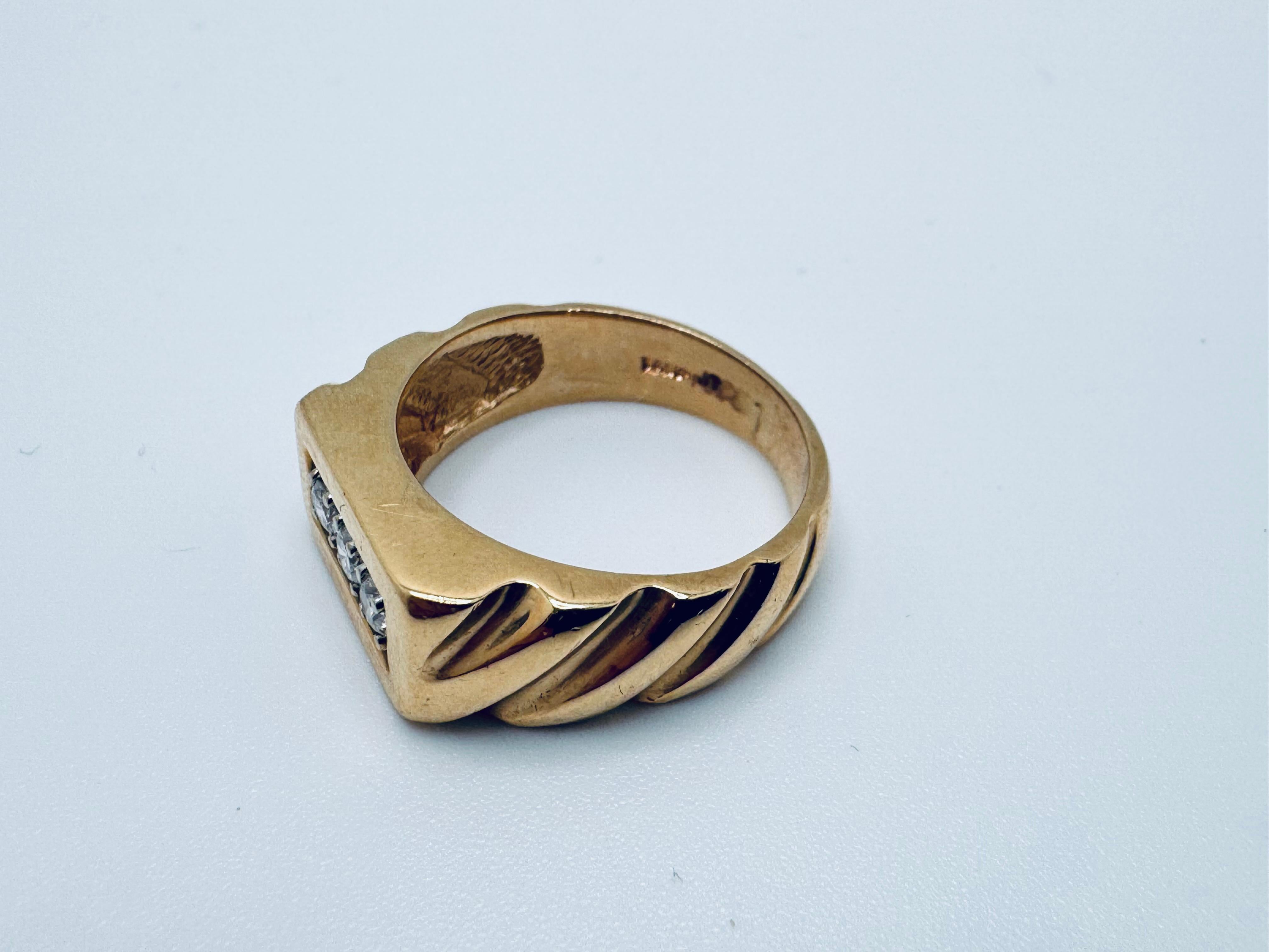 Anillo 3 Diamantes Oro Amarillo 14K Art Decó en venta