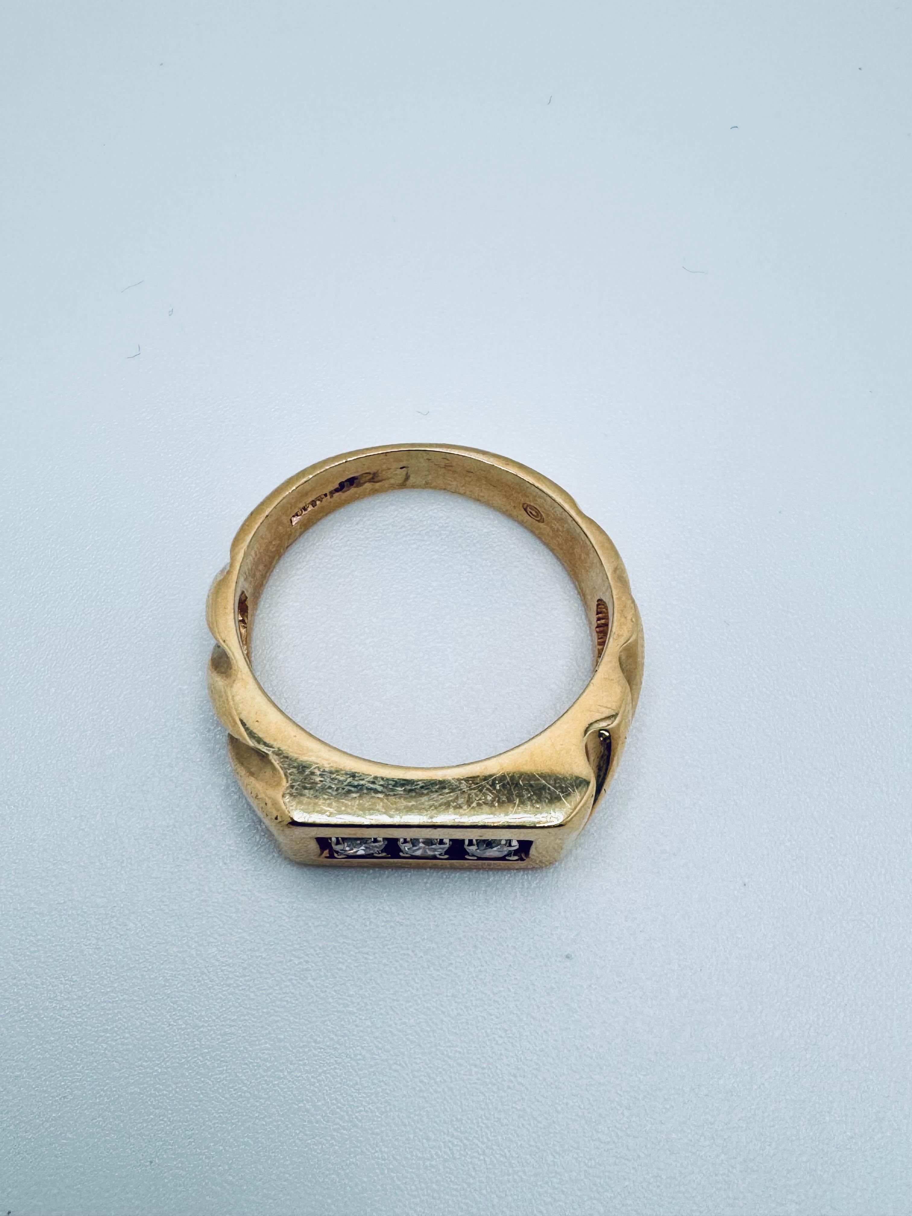 De los hombres Anillo 3 Diamantes Oro Amarillo 14K en venta