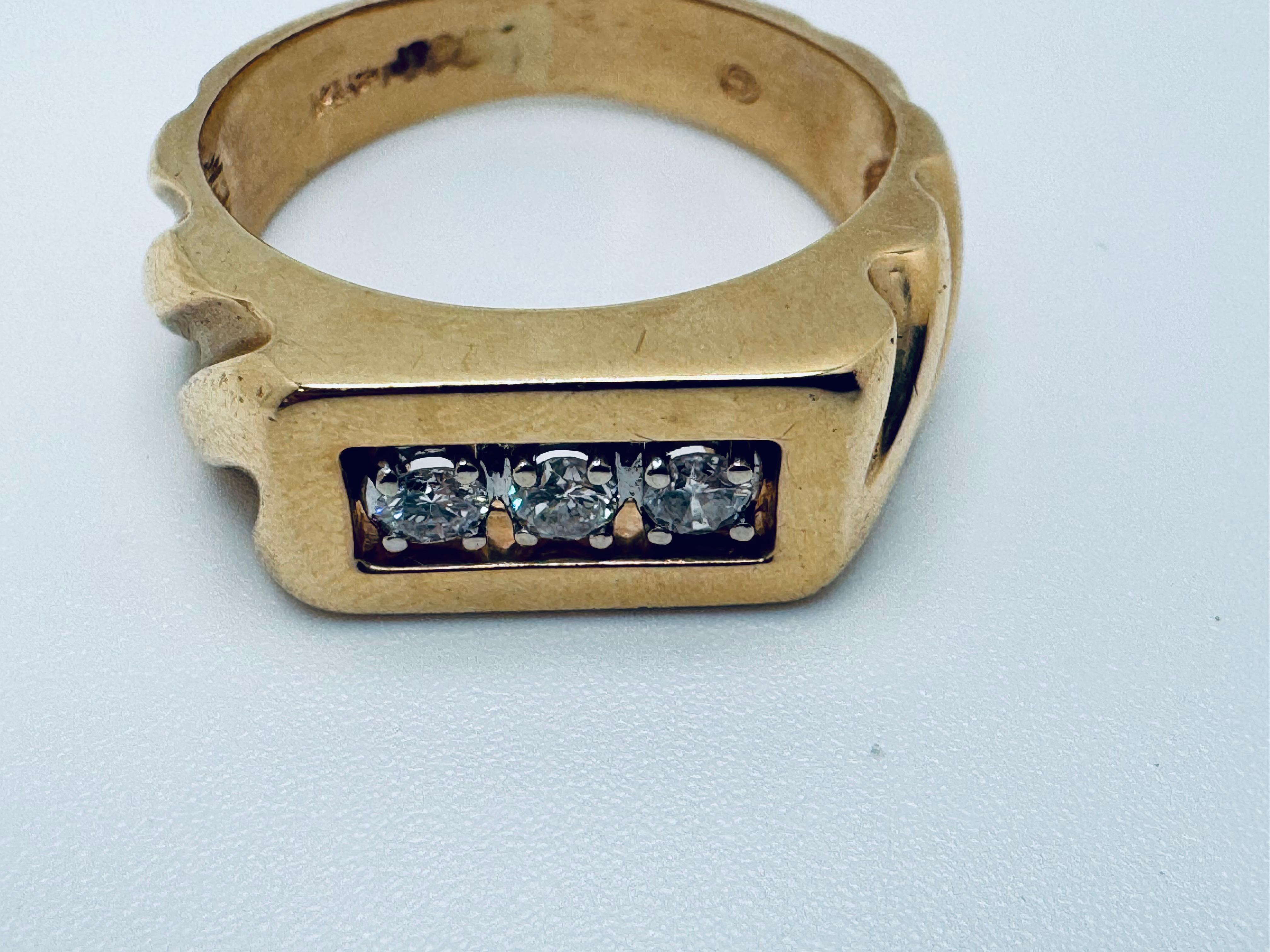 Anillo 3 Diamantes Oro Amarillo 14K en venta 1