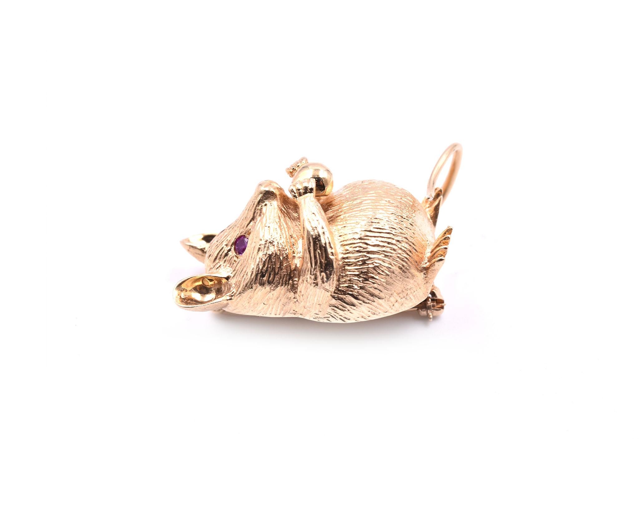 14 Karat Yellow Gold 3-Dimensional Mouse with Morsel Pin In Excellent Condition In Scottsdale, AZ