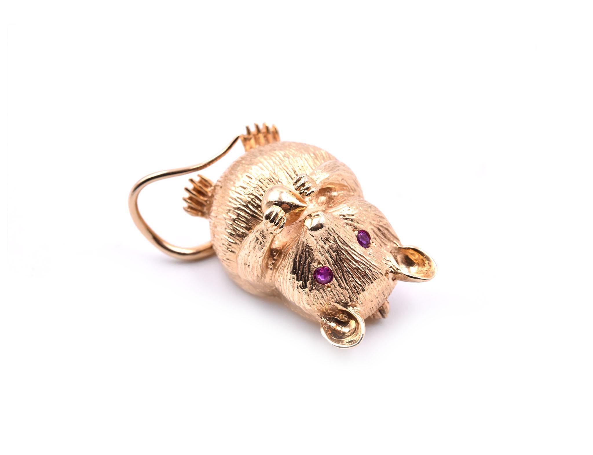 Women's 14 Karat Yellow Gold 3-Dimensional Mouse with Morsel Pin