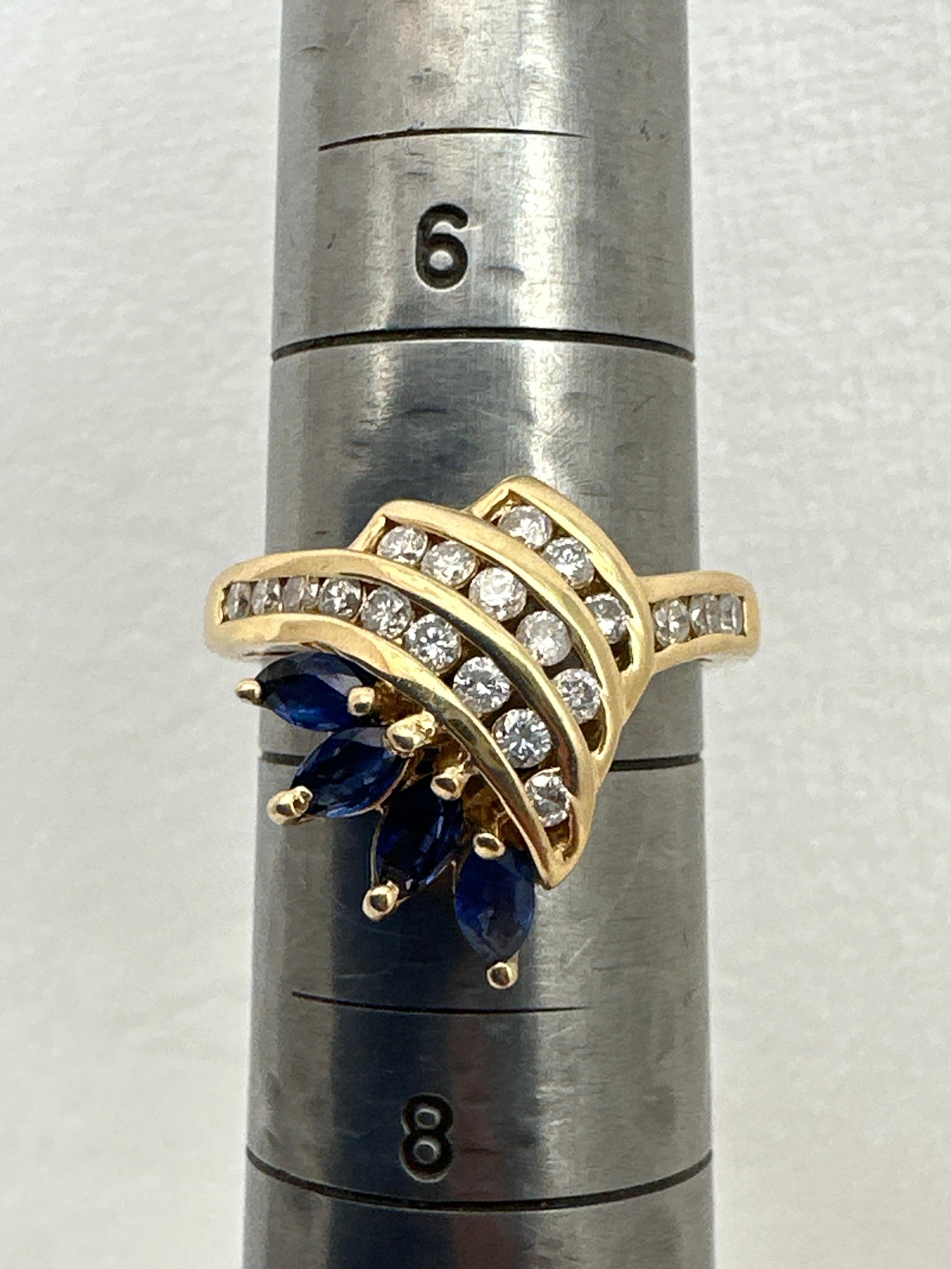 Women's 14k Yellow Gold  3 Marquise Sapphires 20 Round Diamonds Cocktail Ring ~ Sz 6 3/4 For Sale