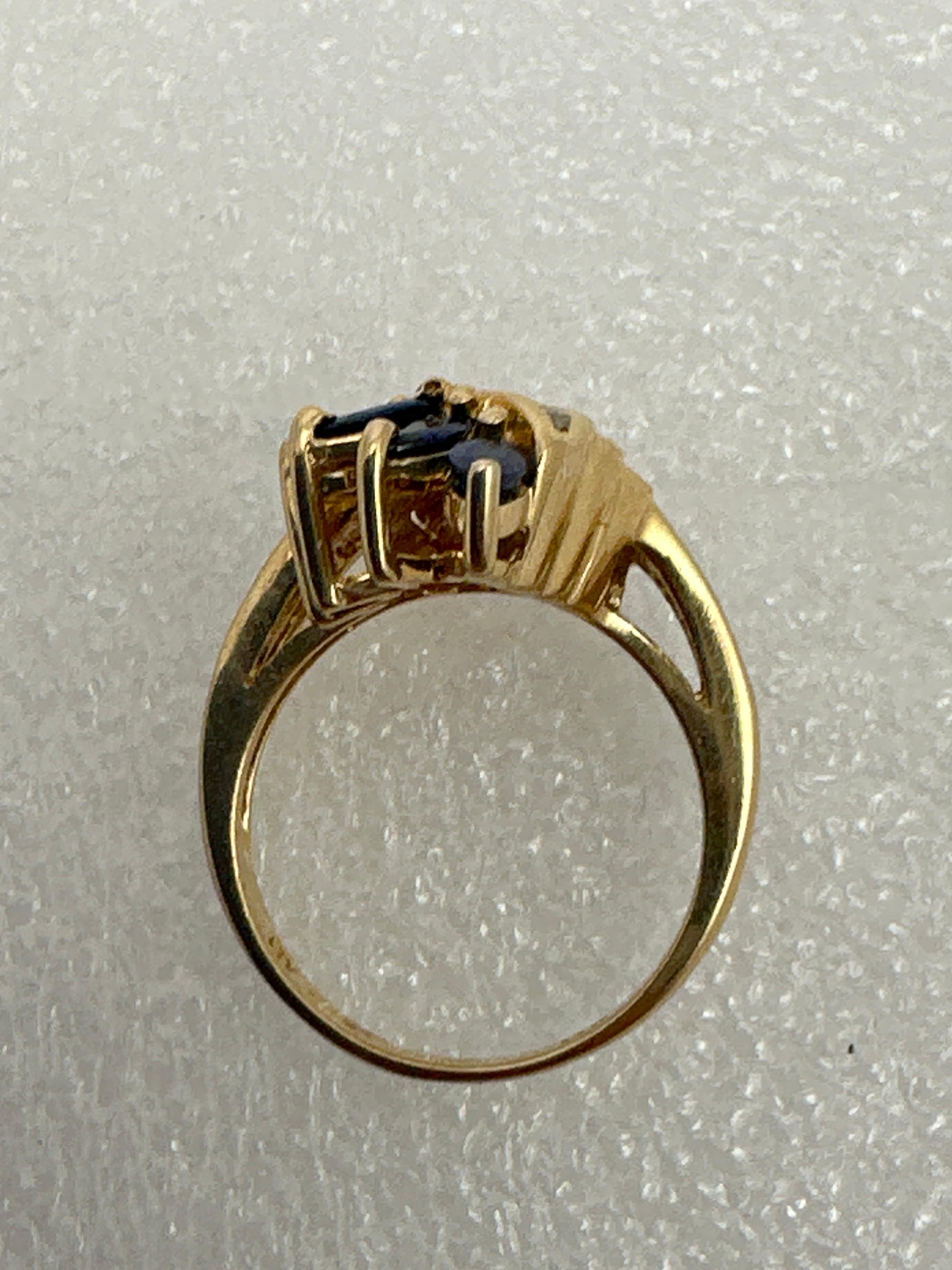 14k Yellow Gold  3 Marquise Sapphires 20 Round Diamonds Cocktail Ring ~ Sz 6 3/4 For Sale 3